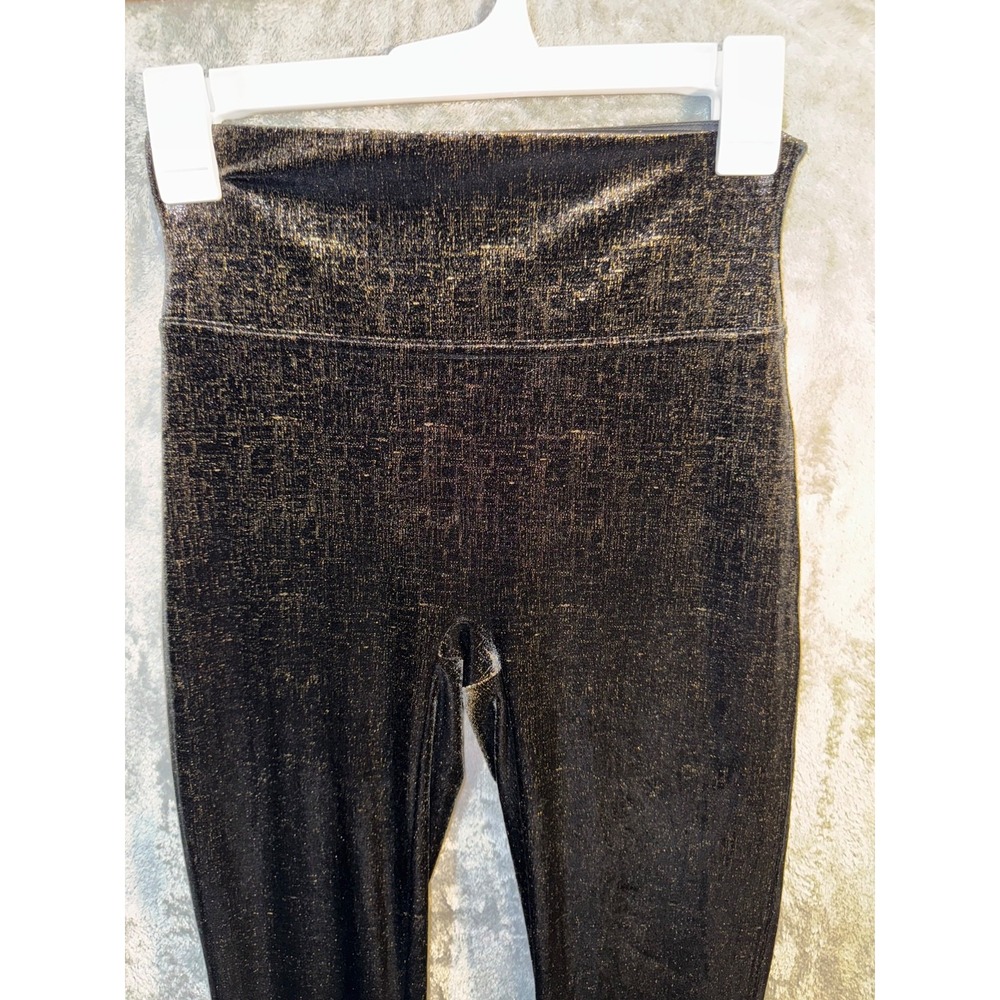 SPANX Black Velvet Gold Leggings women size small petite full length holiday